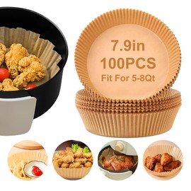 SHINYMOMO Air Fryer Liners Disposable,100Pcs Airfryer Paper Liners,Non Stick Parchment Paper Liners,Food Grade Air Fryer Accessories for Microwave Oven Steamer 7.9inch Round