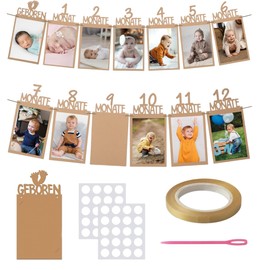 QHSXMQ Photo Garland For 1st Birthday, Photo Banner For Birthdays, Decoration Birthday Girl Hanging Wall Decoration For First Birthday Girl, First Birthday Girl (Brown)