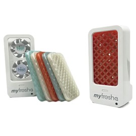 Fresh Products myfreshe Plug in Air Freshener No Heat No Glass Dry Fragrance Refills For Small Spaces Made in the USA Starter Kit w 2 Dispensers and 3 Fragrances