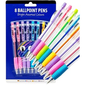 8 Ballpoint Pens Set Soft Nonslip Grip Medium Ball Point Pen Biros