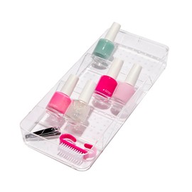 madesmart Angled Storage Tray, Make-up Bathroom Organizer, Lipstick, Razors, Q-Tips, Bath Essentials Angled for Easy-Viewing, Small, Clear
