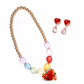 Super Smalls Heart Pendant Rainbow Necklace and Earrings Set for Girls age 3+