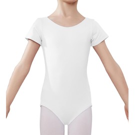 ZYXWVU Body da Danza per Bambina - Maniche Corte Classico Body Ginnastica (Bianco, 110)