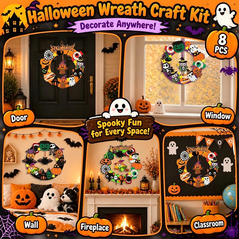 Halloween Wreath Craft for Kids - 8 Pack DIY Foam