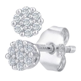 9ct White Gold Earrings – Diamond Cluster Women’s Earrings - by Elegano