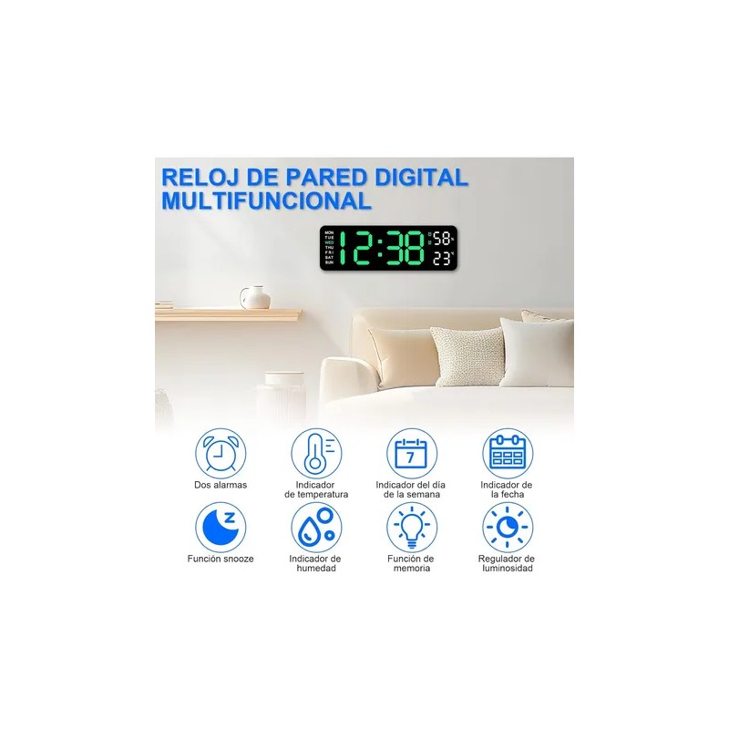 Reloj De Pared Digital Con Termómetro, Alarmas Y Calendario