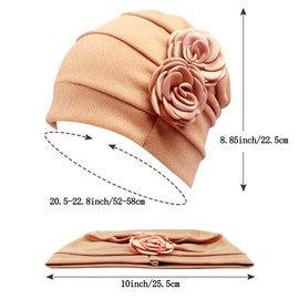 PHOGARY 4 Pieces Turban for Women, Flower Turban Scarf Headgear Women's Summer Turban Hat Women's Chemo Headwear Hat for Hair Loss Chemo with Flower Cotton Hat, gray