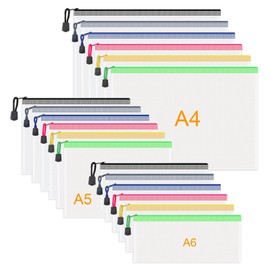 JIANTA Document Bag Zip A4 + A5 + A6, 18 Pieces Zip Bags, Transparent Zip Pockets, Document Bag, Utensil Bag, Bag with Zip, Suitable for Office School