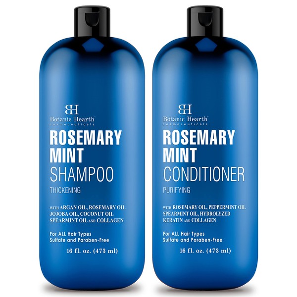 Botanic Hearth Rosemary Mint Shampoo and Conditioner Set, Thickening Formula, Promotes Hair Growth and Scalp Health Sulfate Free & Paraben Free, for Men & Women - 16 fl oz each