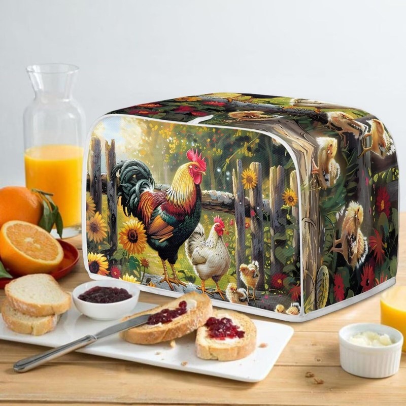 JEOCODY Sunflower Rooster Toaster Oven Covers for Kitchen Polyester Fabric