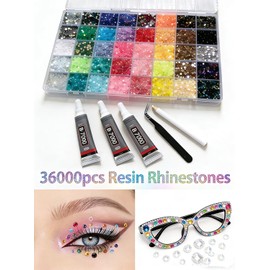 Bedazzle - Kit de diamantes de imitación de resina con pinzas para decorar con pedrería 36000 piezas de 40 colores, cristal multicolor de 3 mm, accesorios de kits Badazzle con 3 piezas de pegamento