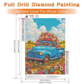 DOMROM Diamond Painting Kits for Adults, 5D Truck Diamond Painting Flowers Diamond Art Kits for Beginners, Full Drill Diamond Art Diamond Gem Landscape Diamond Painting Kits for Home Decor 12x16Inch