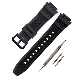 Waterproof Natural Resin Replacement Watch Band for Casio AQ-S810 AQ-S800W W-735H AEQ-110 STL-S100 TRT-110 HDC-700 SGW-300H (AE1200/Black/Black Buckle)