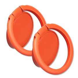 [2 Pack] Matte Finish Round Ultra-thin Cell Phone Ring Holder Stand,360 Degree Rotation and 180 Degree Adjustable Finger Ring Kickstand with Frosted Metal Phone Grip (Orange)