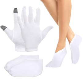 4 pares de calcetines hidratantes de algodón blanco para la noche para pies secos, loción de humedad de algodón para dormir durante la noche, calcetin