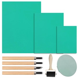 FORYNXHWIN Linoleum Plates Lino Print Set of 9, Rubber Stamp Carving Blocks A4/A5/A6, Soft Rubber Lino Printing Plate, Flat Surface Linocut Set for Print Graphics, Crafts, DIY