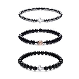 MOPOVO Bracelets For Men 7in Natural Stone Beads Bracelet Tiger Eye, Black Agate, Lava Rock Beaded Bracelet, Evil Eye Protection & Stylish Bracelet for Men Women's Jewelry Gifts