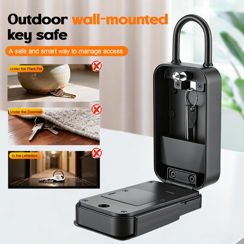 Smart Key Lockbox, Weatherproof & Portable Key Safe Outdoor, Master