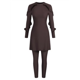 ZAFUL Women Modest Muslim Swimsuits Ruffle Full Coverage Islamic Arabic Burkini 2 Pieces Bathing Suit 0-Brown L