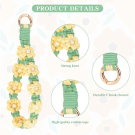 elephtree Boho Macrame Keychain Wristlet Keychain Weave Exquisite Keyring Holder Bracelet Handmade Wrist Lanyard for Women, Milk Yellow Flower, no