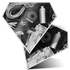 2 x Diamond Stickers 7.5 cm BW - Climbing Equipment Ropes Boots Fun Decals for Laptops,Tablets,Luggage,Scrap Booking,Fridges, #35382