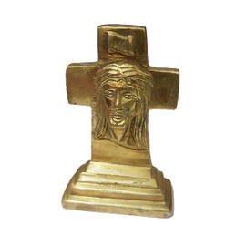 PARIJAT HANDICRAFT Brass Statue Jesus Christ On Cross: Small Idol for Car Dashboard, Table, Shop Counter