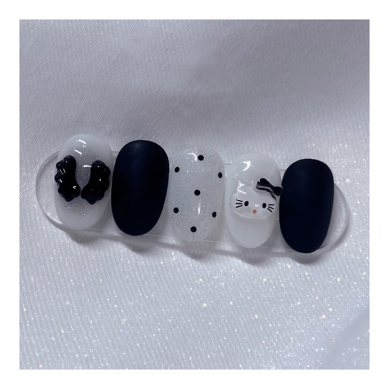 [Handmade Nail Tips] Devil Cat Nail Tips - Short Ballerina