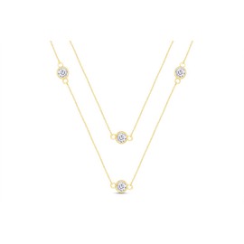 AFFY Sterling Silver Bezel Set Yard Station Chain Necklace Women 3MM Round Cubic Zirconia-30