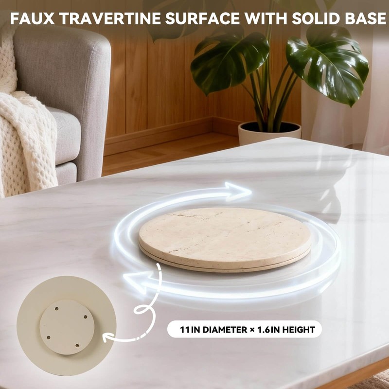 Faux Travertine Lazy Susan, 11.5" Rotating Round Serving Tray for