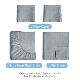 CGK Unlimited Extra Deep Twin XL Sheet Set - 4 Piece Breathable & Cooling Sheets - Hotel Luxury Bedding Set 18-24 Inch Extra Deep Pockets - Easy Fit, Super Soft, Wrinkle Free & Comfy - Heathered Blue, Twin XL Size
