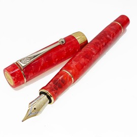 Jinhao 100 Classic Fountain Pen Rainbow Marble Celluloid, Medium Nib with Converter and Pen Case Set （Peacock Blue） (Cherry Red, Black+Blue)
