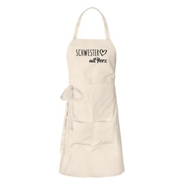 huuraa Apron Sister with Heart Unisex Apron with Motif for the Greatest People Gift Idea for Friends and Family, natural