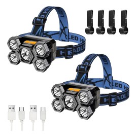 Set de 2 lámparas de cabeza recargables USB 5 LED minera 4 modos con gancho