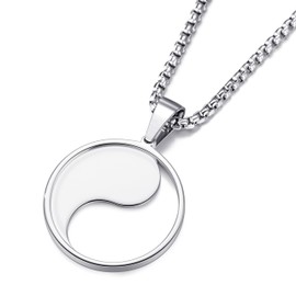 Men's Yin Yang Pendant Necklace with 24 Inch Stainless Steel Chain Taoist Symbol Amulet Balance Jewelry for Men, Silver