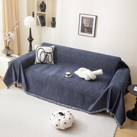 MEETSKY Washable Sofa Cover Navy Blue Sectional Couch Covers for 2 Cushion Couch Sofa Thick Universal Chenille Sofa Covers with Tassel Furniture Protector for Dogs, 71"x 102"