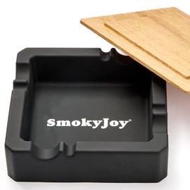 Ashtray with Lid for Outside Patio, Windproof Ash tray, Silicone Smokeless Cigar Ashtray for Outdoor Home Office Tabletop Patio Outdoor Balcony, Black