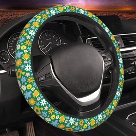 GEHGXF Car Accessories Colorful Hippie Flowers Steering Wheel Cover for Women Men Breathable Anti-Slip Sweat Absorption Car Steering Wheel Protector Neoprene Auto Interior Decor Universal 15 Inch