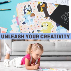 Bluey Arts & Crafts Set for Kids, 4-in-1 DIY Colouring Activity & Craft Kit, Sticker Sheets Watercolour Scratch Art Pencils & Accessories, Kids Gifts (Multi 4-in-1 Set)