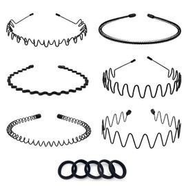 Metal Hair Band for Men Women, 6PCS Unisex Black Wavy Headband, Non Slip Head Bands, Hair Accessories for Outdoor Sports, Weddings, Daily Wear