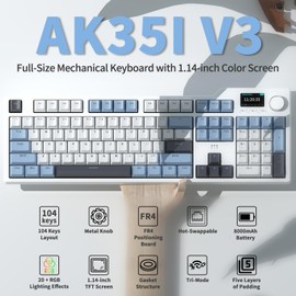 AJAZZ AK35I V3 Full Size RGB Gasket Mount Mechanical Keyboard | 8000mAh Triple Modes Custom Keyboard with Five Layer Pad | Knob Control | Cherry Profile PBT Keycaps