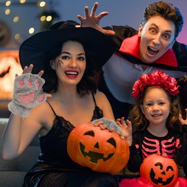 AffeGifts Cat Paw Gloves, Plush Fingerless Gloves Cute Half Finger Warm Winter Gloves Cat Cosplay Gloves for Women and Teenage girls (Grey, M)