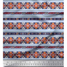 Soimoi Cotton Voile Fabric Ikat Southwestern Print Fabric by the metre 42 Inch Wide