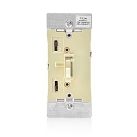 Leviton TSL06-1LI Toggle Slide Universal Dimmer, 300W Dimmable LED & CFL, 600W Incandescent & Halogen For Single Pole or 3-Way, with Locator Light, Ivory, 1 Pack