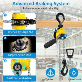 ACONEE Manual Lever Chain Hoist, 0.5Ton 10Ft Lift Lever Hoist Ratchet Chain Puller Hoist w/2 Portable Hooks for Building Garages, Heavy Duty Chain Lifting & 360° Rotation Hook, Automotive Machinery