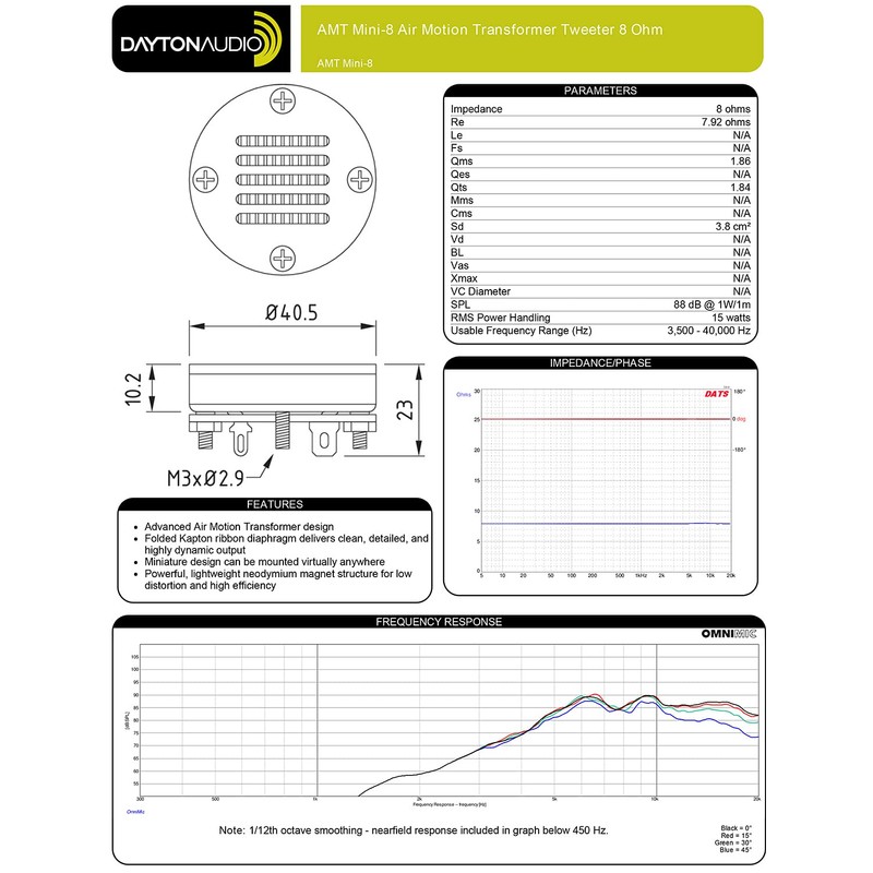 Dayton Audio AMT Mini-8 Air Motion Transformer Tweeter 8 Ohm