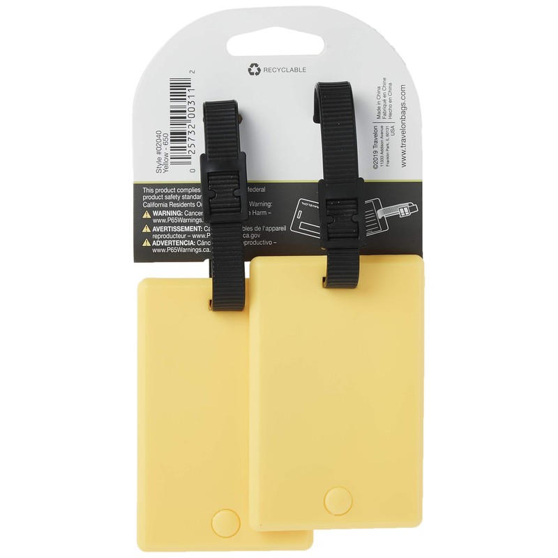 Travelon Set of 2 Luggage Tags, Neon Yellow, 6.63 x
