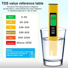 TDS Meter Digital Water Quality Tester for RO-RODI System Drinking Water, Aquariums, Hydroponics, 0-9990 ppm Measuring Range, 1 ppm Increments, 2% Readout Accuracy（Yellow）