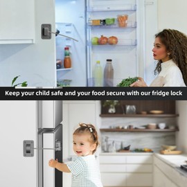 Ougourim Upgraded Combination Fridge Lock for Child Safety, Keyless Refrigerator & Freezer Lock with Code for Kids, Grey