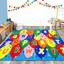 HR Kids Rugs: ABC Balloons Educational Mats - Rubber Back/Non-Slip, Multicolor Baby Learning & Playtime Fun! Explore, Learn, and Grow with Joy!