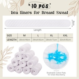 Toulite 10 Pcs Cotton Bra Liners Boob Sweat Pads 3 Layer Rectangle Under Bra Pads Sweat Liners for Women Sweating Supplies(Medium,White)
